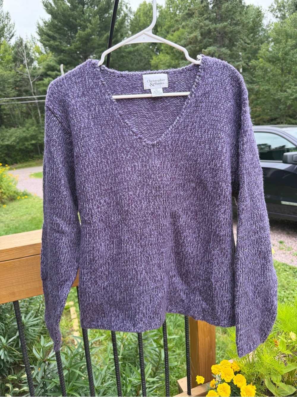 Christopher & Banks Heathered Lavender V-Neck Sweater